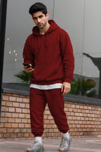 Erkek Oversize 3i̇pliki Şardonlu Basic Eşofman Takımı - Bordo - 2