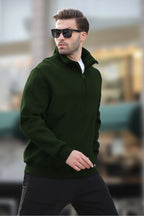 Erkek Yarım Fermuarlı Dik Yaka Oversize 3 İ̇plik Şardonlu Sweatshirt - Koyu Yeşil - 1