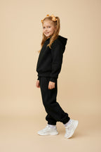 Çocuk Unisex Oversize Modern Kesi̇m Kapüşonlu Kanguru Cepli̇ Süper Yüksek Bel Günlük Eşofman Takimi - Siyah - 3