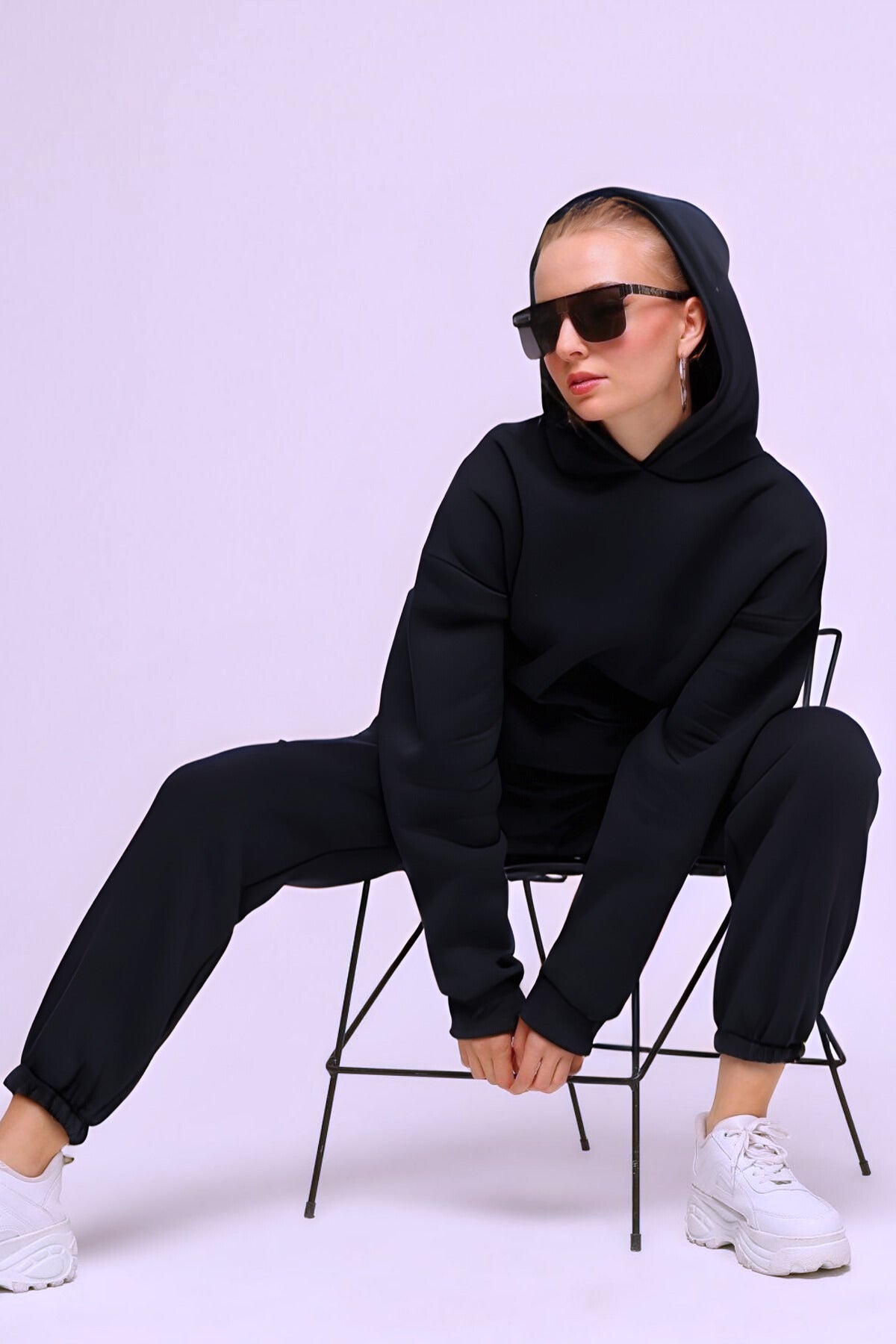 Kadin 3 İ̇pli̇k İ̇çi̇ Pamuklu Kalin Jogger Eşofman Takimi - Lacivert - 2