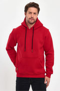 Erkek Kapşonlu Kanguru Cep Sweatshirt - Kırmızı - 1