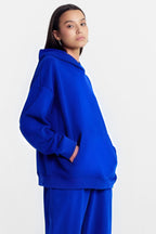 Kadın Baskısız Düz İ̇çi Şardonlu Kalın Kışlık Sweatshirt - Saks Mavisi - 2