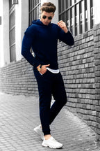 Erkek Bol Kalıp Kalın Rahat Pamuklu Eşofman Takımı Elegance Quality - Lacivert - 2