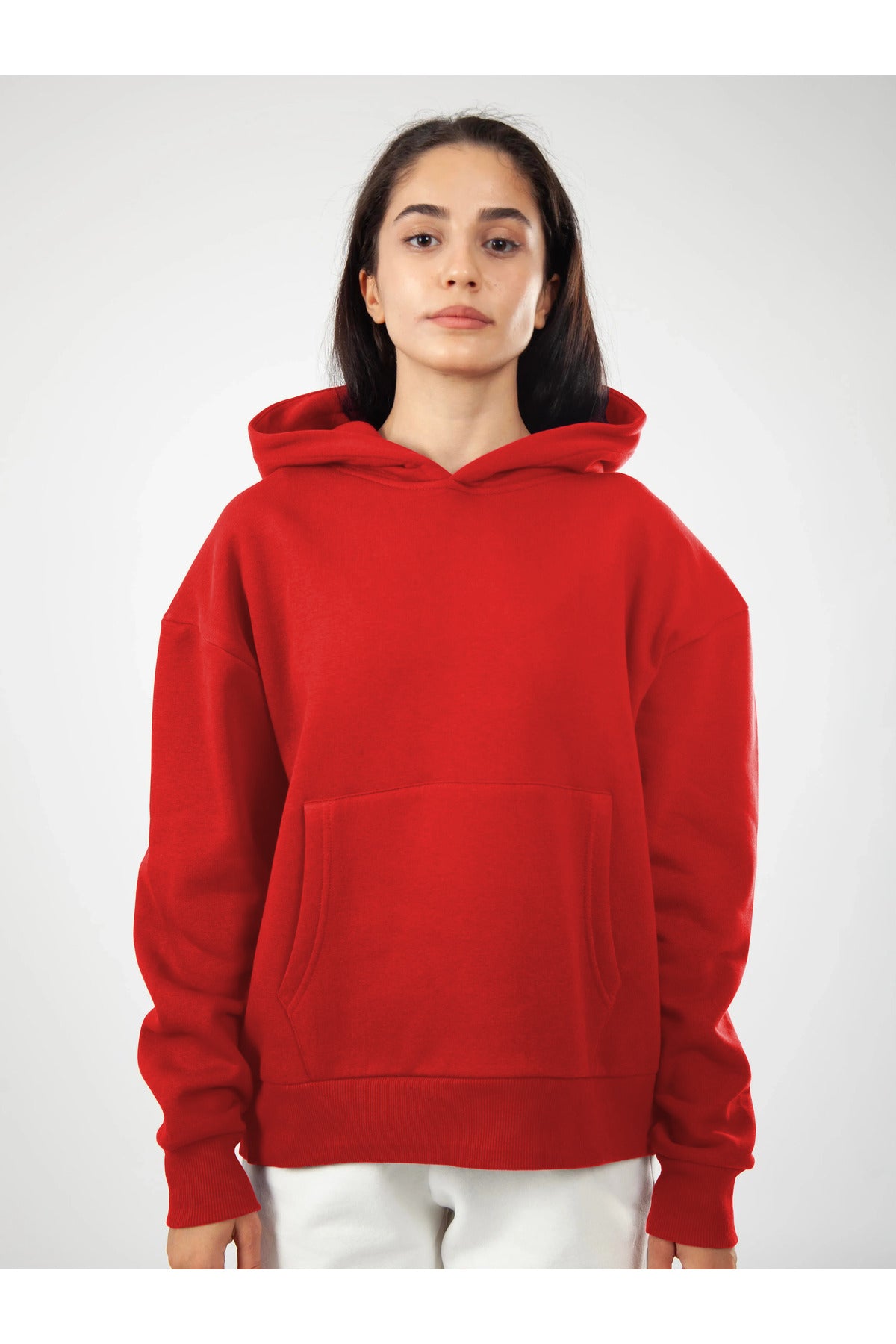 Oversize Hoodie Okul Sweatshirt - Kırmızı - 1