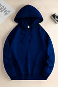 Unisex 3 İ̇plik Kapşonlu İ̇çi Pamuklu Şardonlu Kanguru Cep Okul Sweatshirt - Lacivert - 1