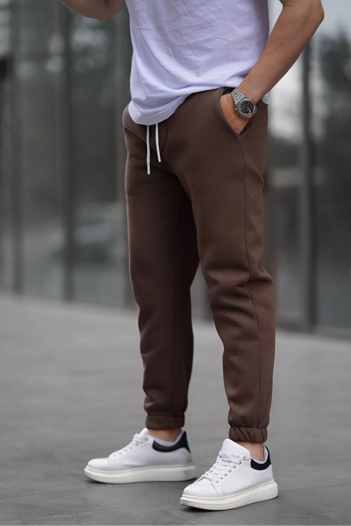 Erkek Jogger Eşofman Altı İ̇çi Pamuklu - KAHVE - 2