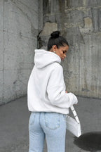 Kadin Beyaz 3 İ̇pli̇k Oversi̇ze Rahat Günlük Yumuşak Kapüşonlu Sweatshirt - Beyaz - 4