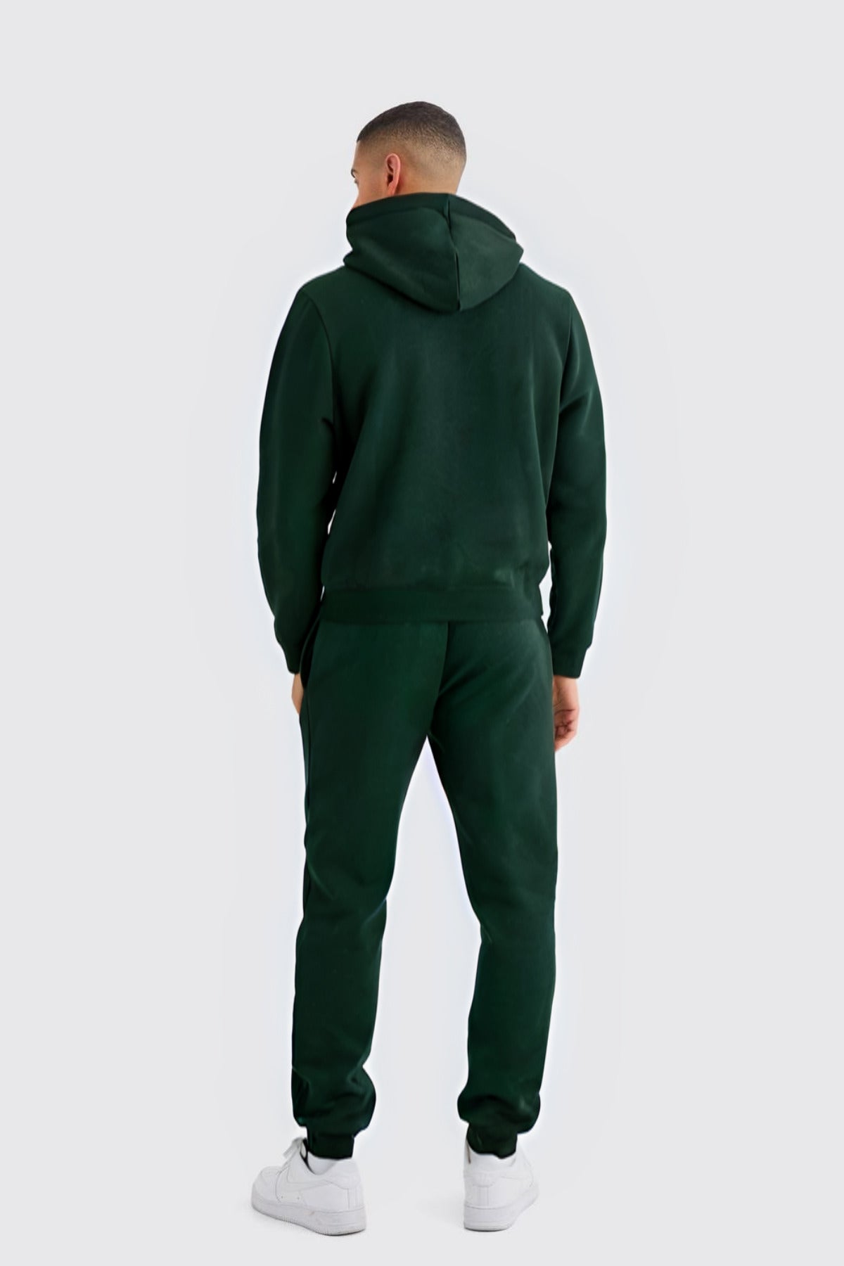 Erkek Kapüşonlu Kanguru Cep Oversize 3 İ̇plik İ̇çi Pamuklu Jogger Paça Eşofman Takımı - Koyu Yeşil - 4