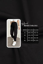 Unisex Kadın Siyah Kalın 3 İ̇plik Basic Jogger Örme Eşofman Altı - Siyah - 5