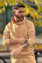 Erkek Kapşonlu Kanguru Cepli̇ 3 İ̇pli̇k Oversi̇ze Sweatshi̇rt - Vizon - 1