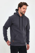 Erkek Kapşonlu Kanguru Cepli̇ 3 İ̇pli̇k Kalin Sweatshi̇rt - Füme - 4