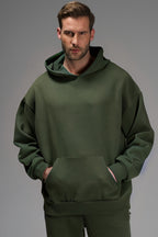 Erkek Rahat Kalıp Spor Ve Günlük Kapşonlu Sweatshirt - Haki - 3