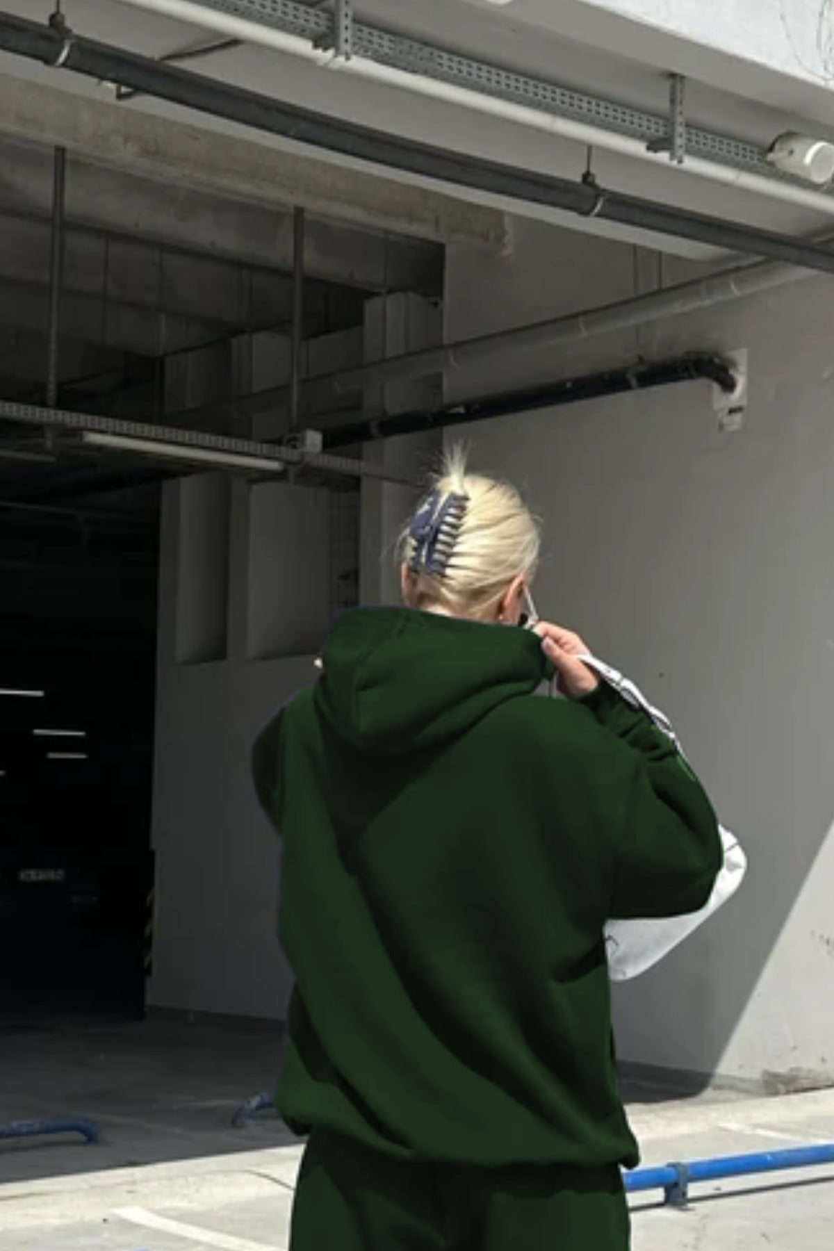 Kadın Oversize Şardonlu Kalın Mevsimlik Sweatshirt - Koyu Yeşil - 2