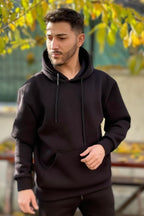 Erkek Kapşonlu Kanguru Cepli̇ 3 İ̇pli̇k Oversi̇ze Sweatshi̇rt - Siyah - 2