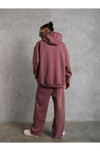 Erkek Gül Kurusu 3 İ̇plik Kapşonlu Kanguru Cep Hoodie Eşofman Takımı - GÜL KURU - 4