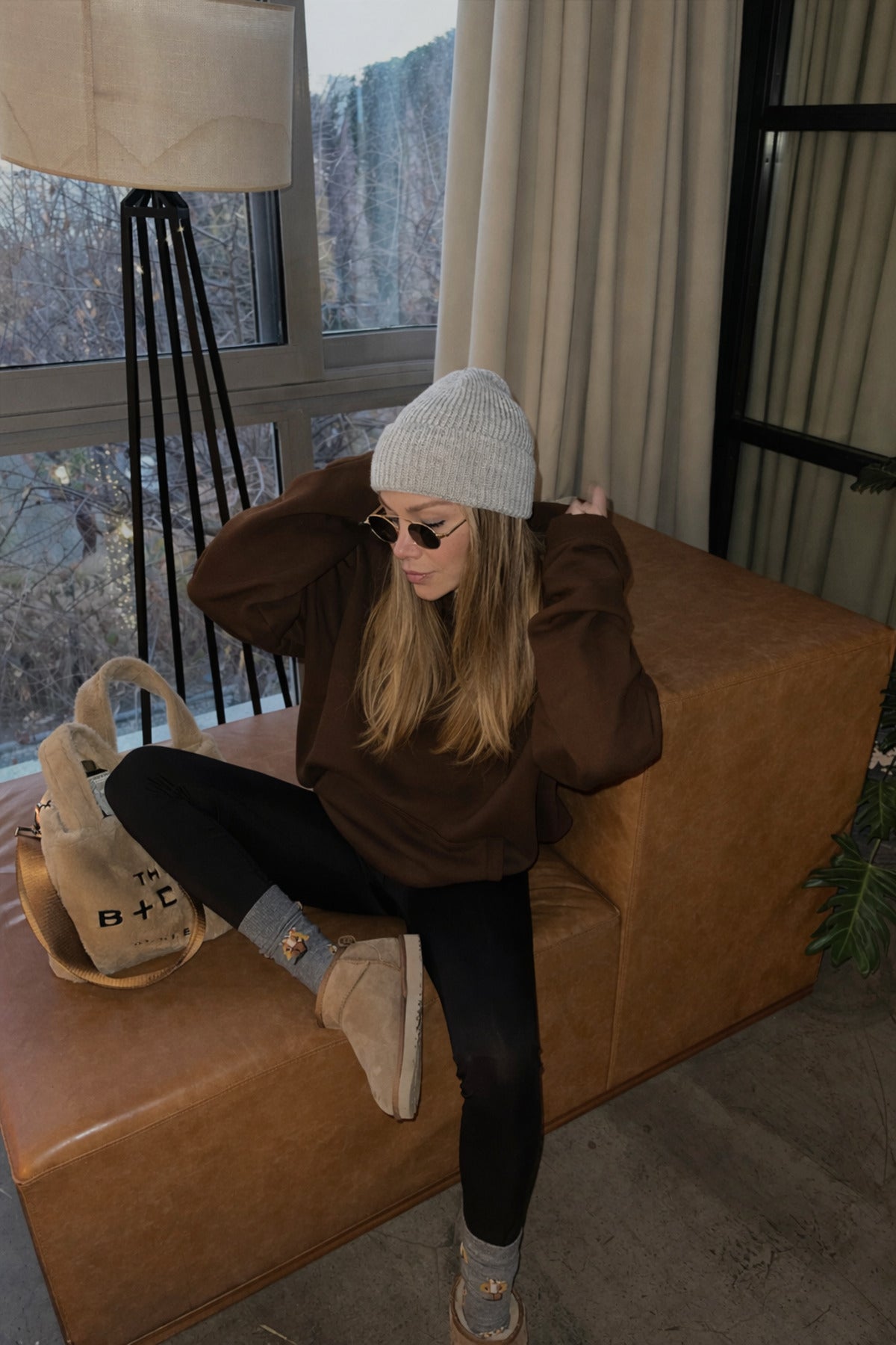 Kadin Kahverengi̇ 3 İ̇pli̇k Şardonlu Yumuşak Oversi̇ze Kapüşonlu Sweatshirt - Kahverengi - 2