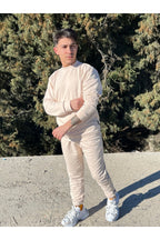 Erkek Ekru/krem Bisiklet Yaka Eşofman Takımı Regular Fit - Ekru - 3