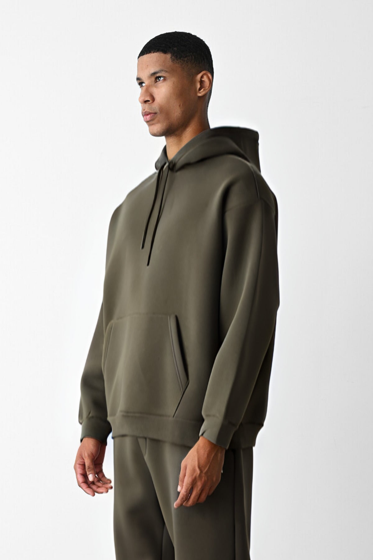 Erkek Kapşonlu Kanguru Cep Kışlık Sweatshirt - Haki - 2