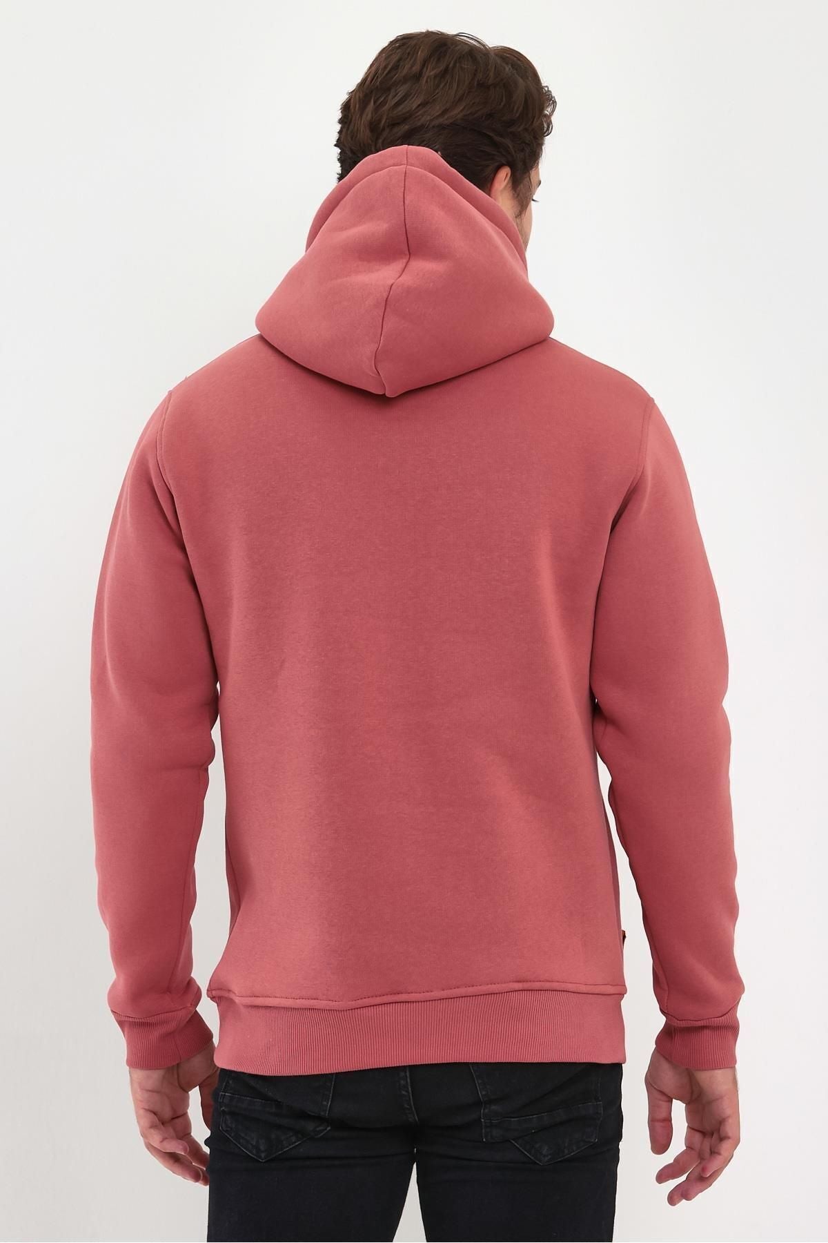 Erkek Kapşonlu Kanguru Cep Sweatshirt - MÜRDÜM - 3
