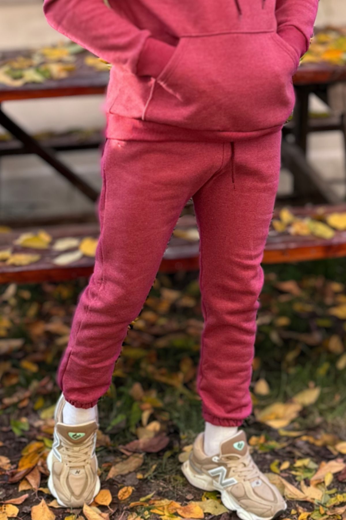 Erkek Beli Lastikli Cepli 3 İ̇plik Eşofman Altı Jogger - mürdüm - 3