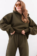 Kadın Esnek Rahat Kalıp Basic Model Sweatshirt - Haki - 1