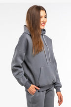 Kadın Rahat Kalıp Günlük Kapşonlu Sweatshirt - Füme - 3