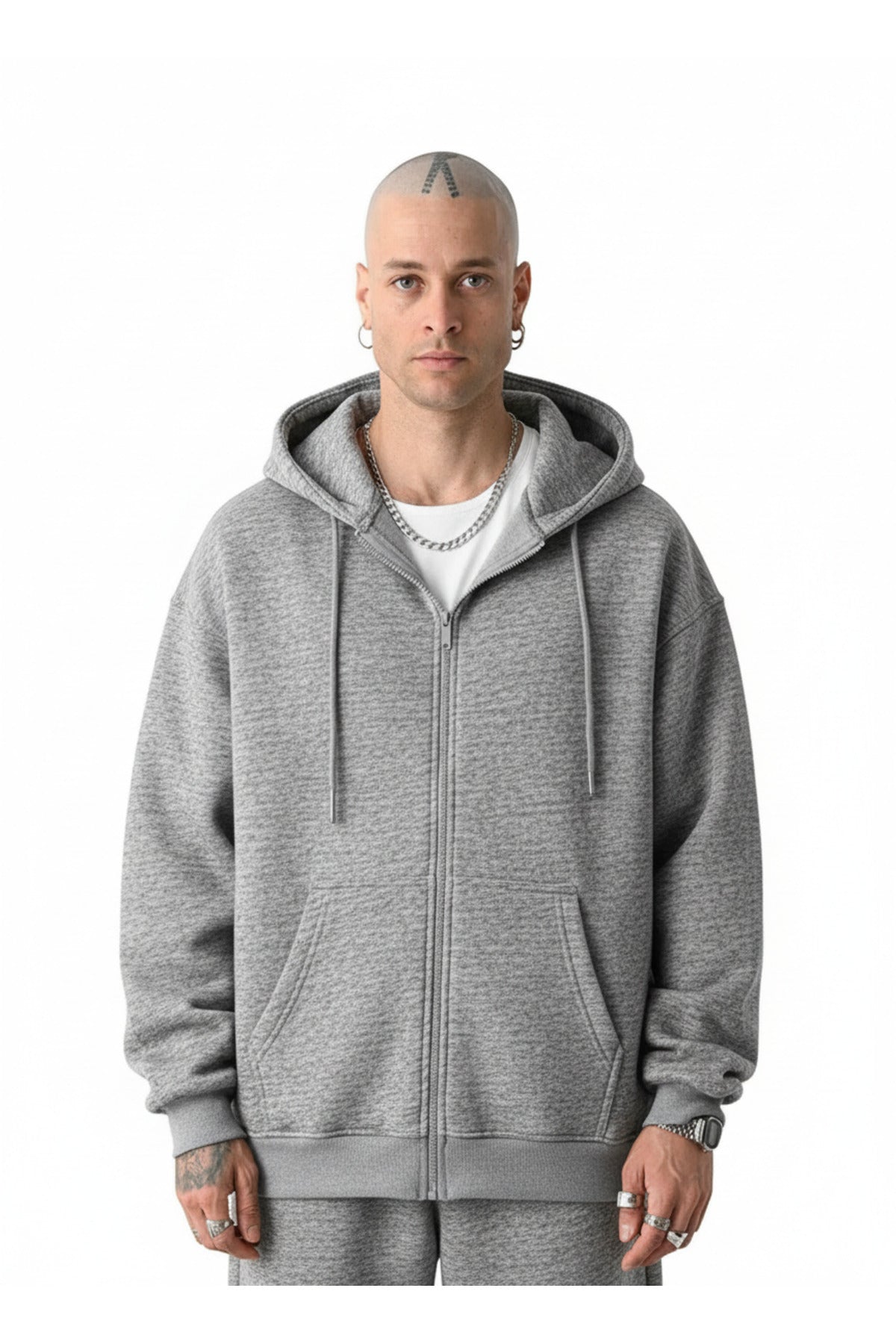 Erkek Basic Bej Unisex Tam Fermuar Sweatshirt Hırka - Grimelanj - 1