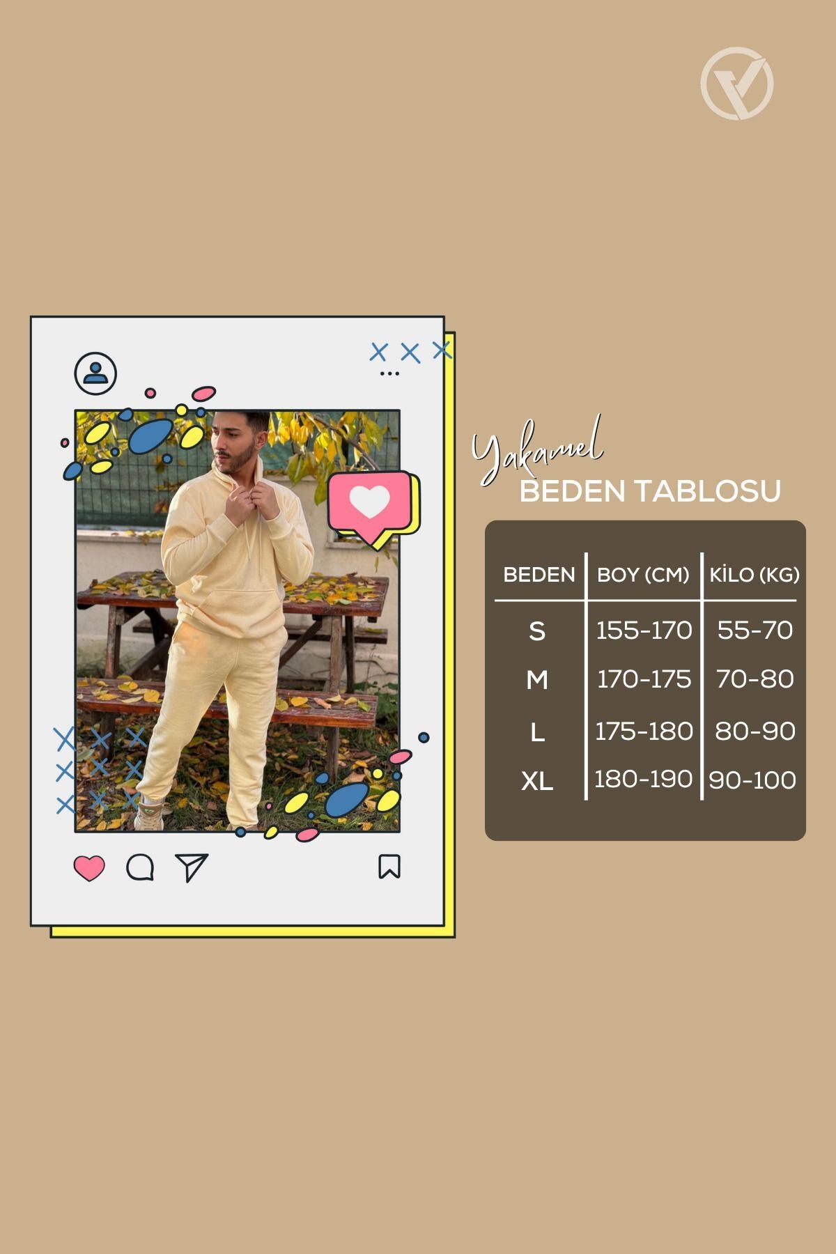 Ob Comfort Kapşonlu Kanguru Cep Oversize Lastik Paça Bej Eşofman Takımı - Bej - 8