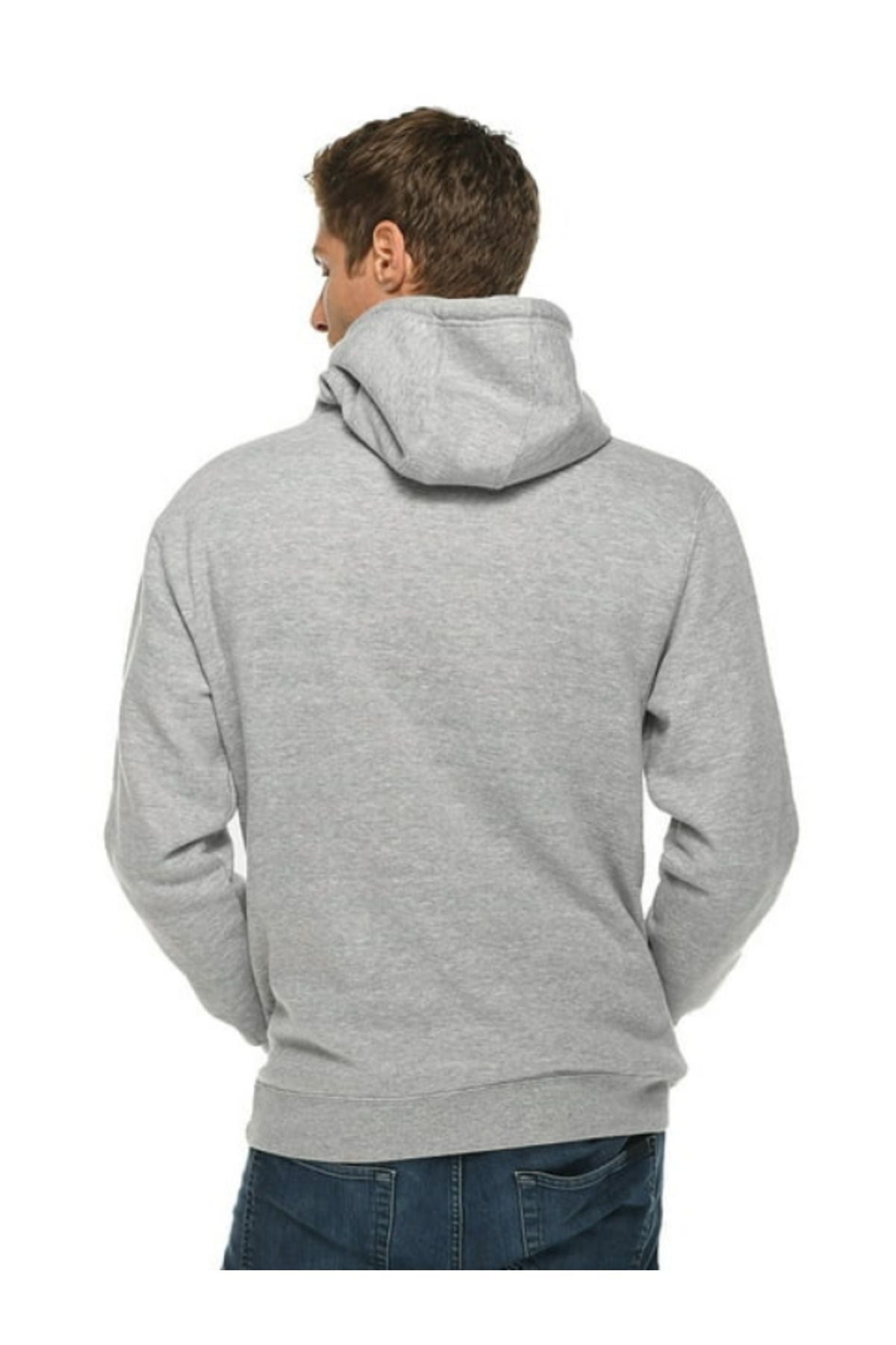 Unisex Gri Baskısız Kanguru Cepli Kapüşonlu 3 İ̇plik Şardonlu Sweatshirt Oversize Hoodie - Gri - 2