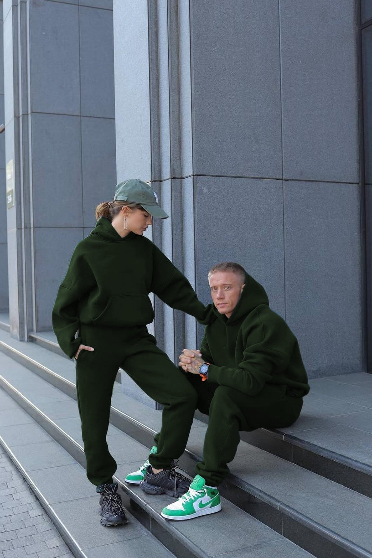 Unisex 3 İ̇pli̇k Şardonlu Çi̇ftleri̇n Kullanimina Uygun Jogger Eşofman Takimi (tekli̇) - Koyu Yeşil - 1