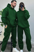 Kadın Erkek Trend Model Çiftlere Özel 3 İplik Oversize Kışlık Kalın Eşofman Takımı (tekli̇) - Dark Green - 1