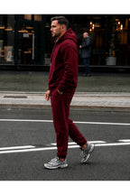 Erkek 3 İ̇pli̇k Kapüşonlu Jogger Lasti̇k Paça Eşofman Takimi - Bordo - 2