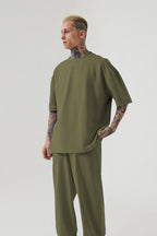Erkek Oversize T-shirt Ve Eşofman Altı Pijama Takımı - Yeşil 1 - 1