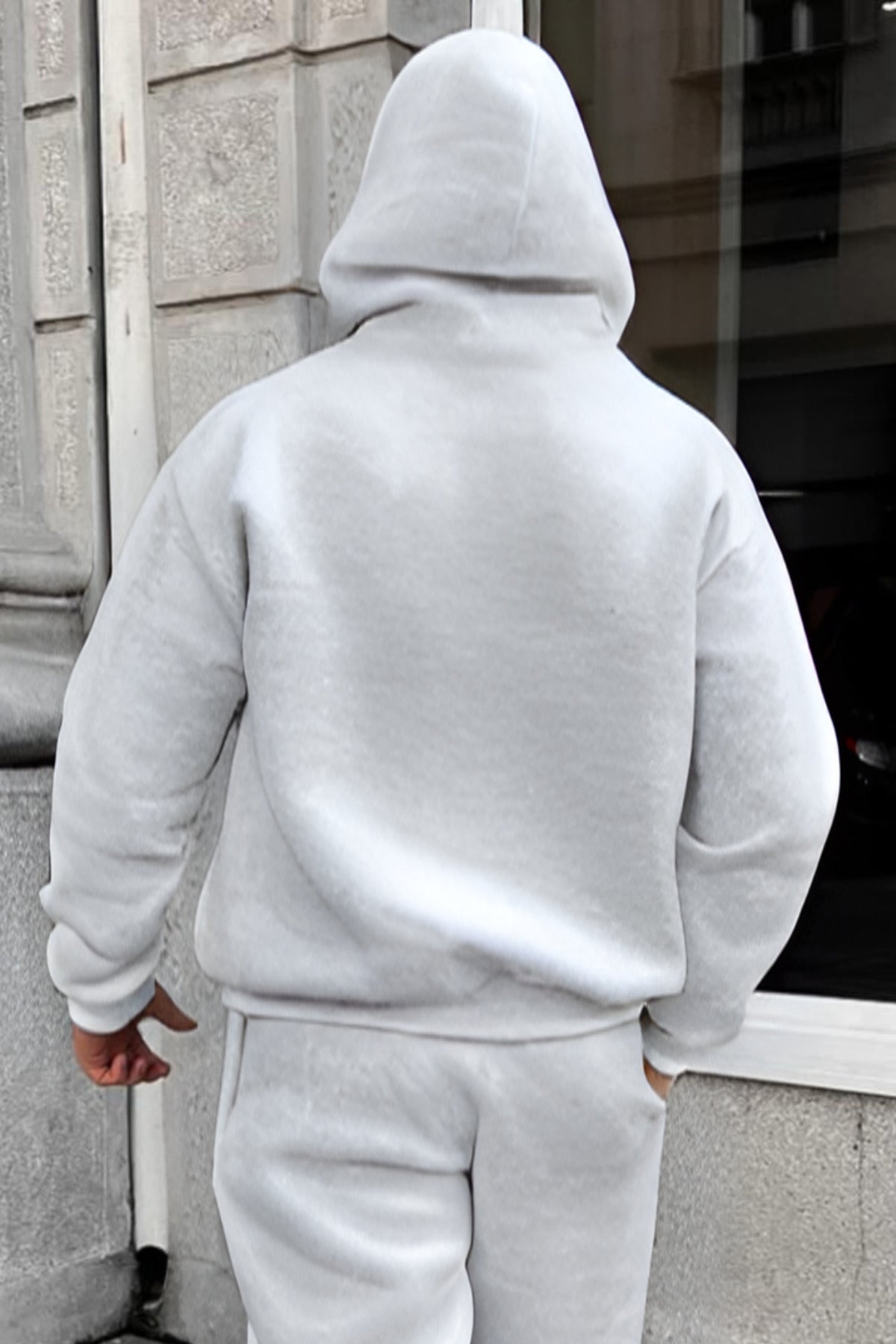 Erkek Düz Spor Ve Günlük Kapşonlu Hoodie Sweatshirt - Gri - 2