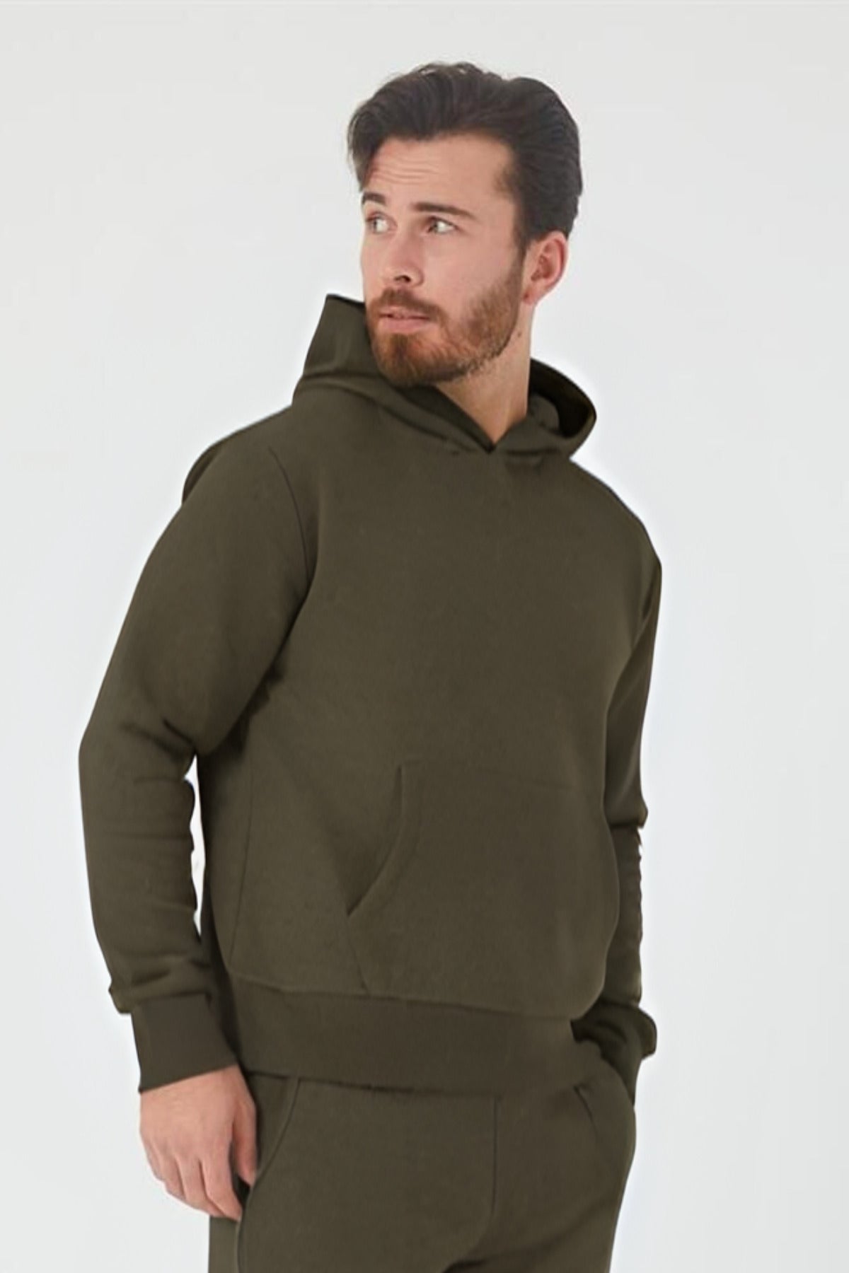 Erkek Trend Model Kanguru Cep Sweatshirt - Haki - 1
