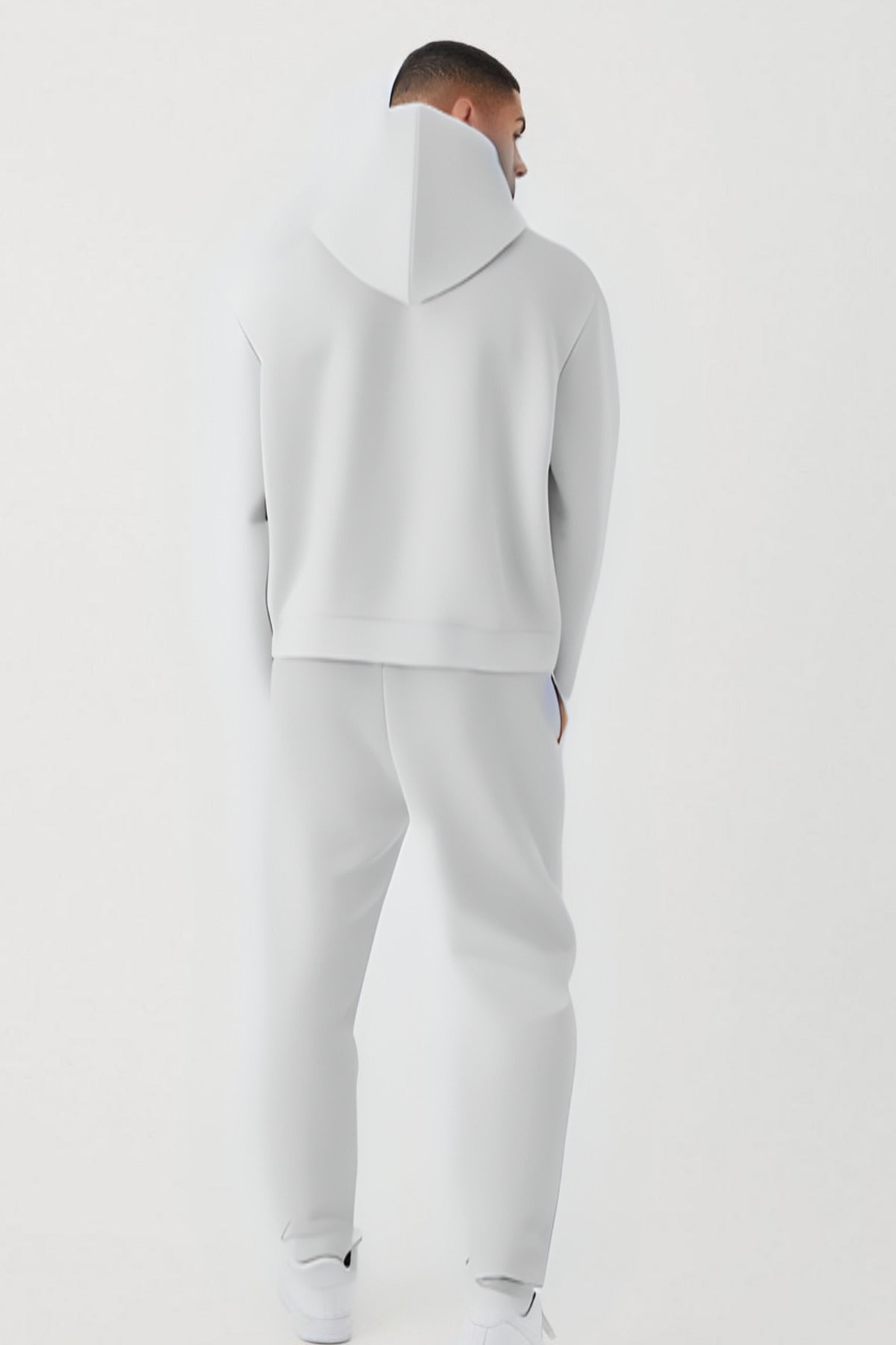 Erkek Kapüşonlu Kanguru Cep Oversize 3 İ̇plik İ̇çi Pamuklu Jogger Paça Eşofman Takımı - Gri - 4