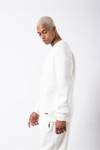 Erkek Bisiklet Yaka Oversize Sweatshirt - Beyaz - 3