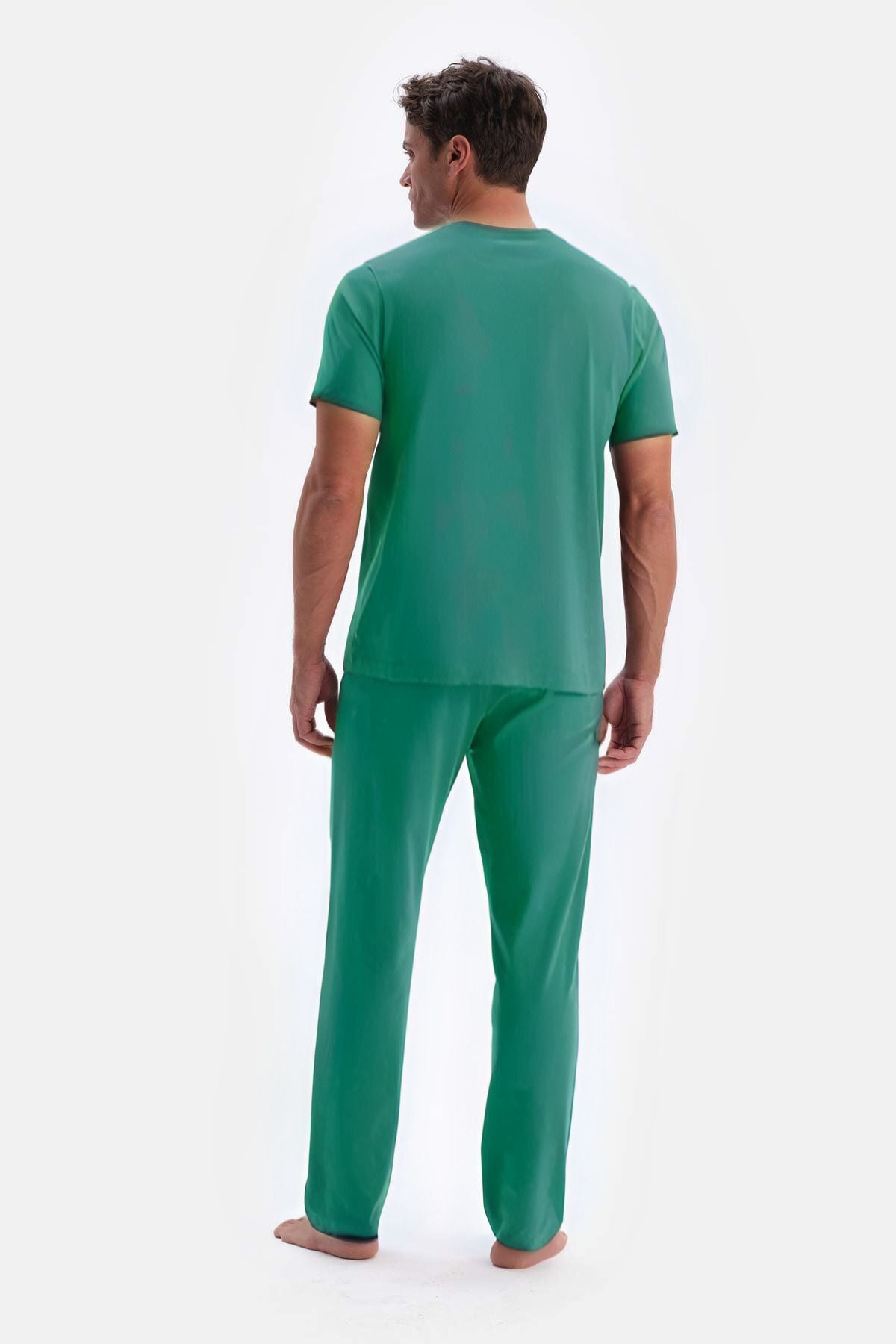 Erkek Yeşi̇l T-shirt Alt Üst Penye Pijama Takımı - Yeşil - 5