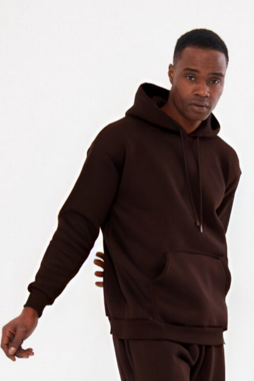3iplik Bisiklet Yaka Kalın Sweatshirt Pamuklu - Kahverengi - 2
