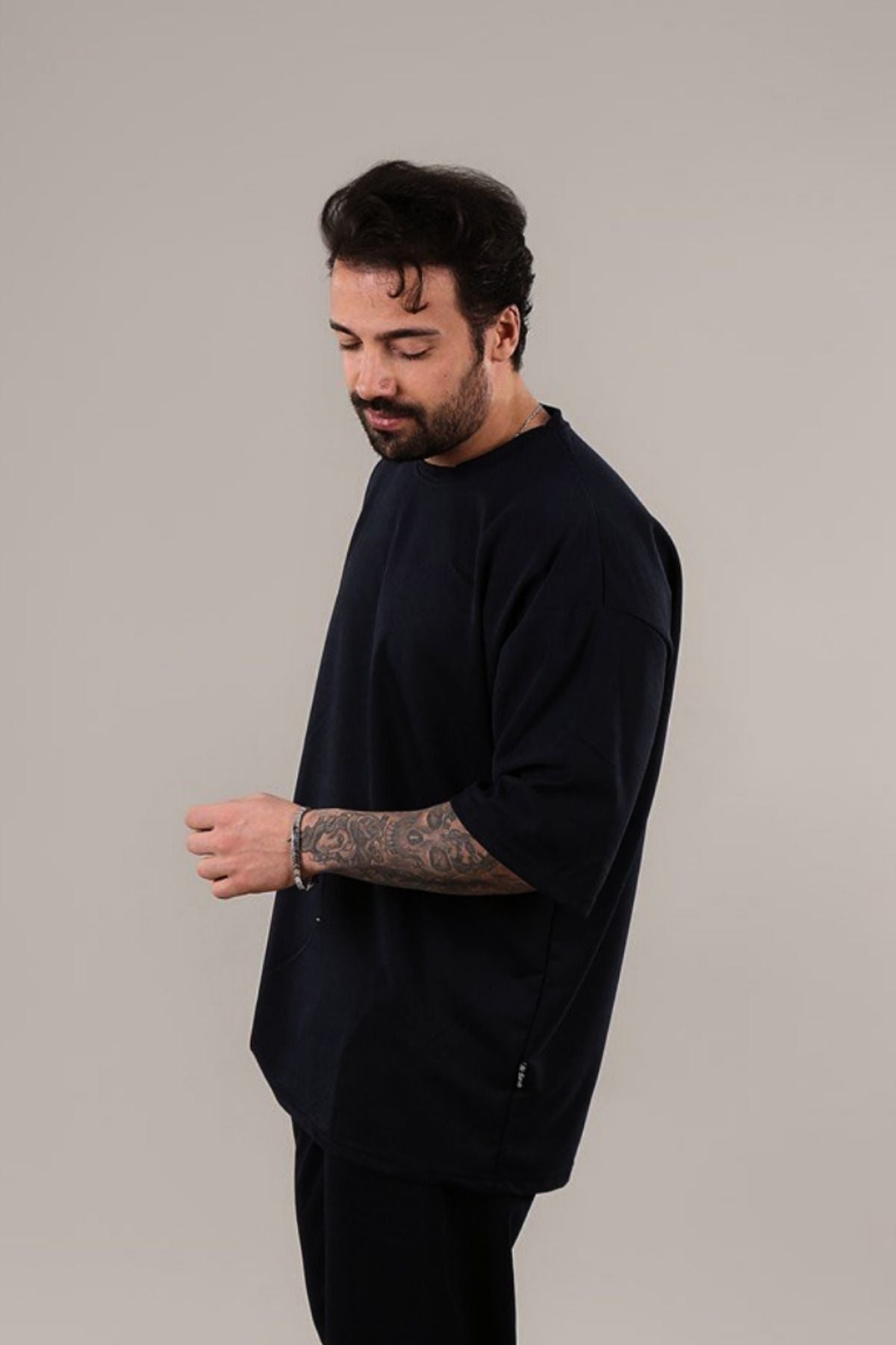Erkek Oversize Comfort Penye T-shirt - Siyah - 4