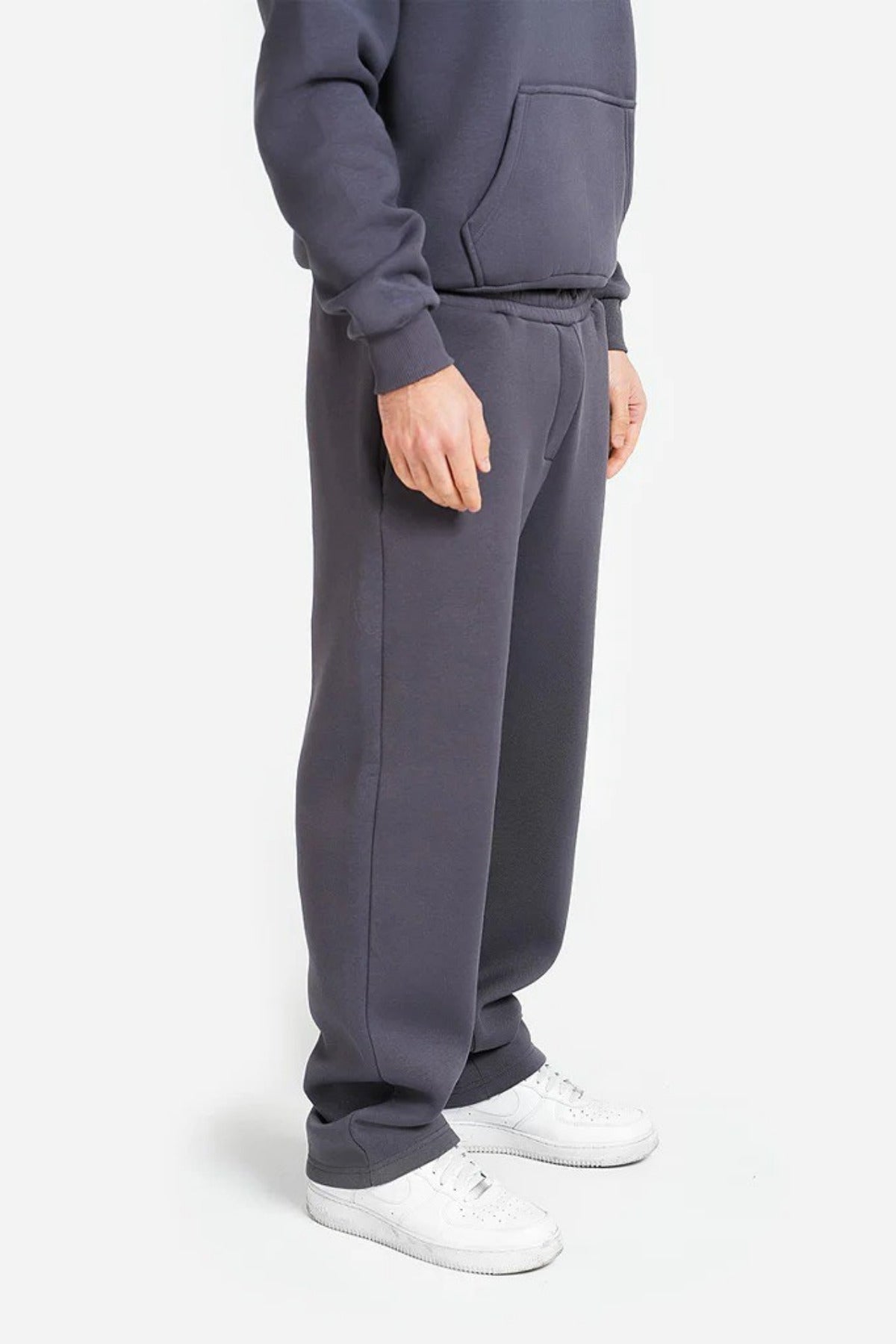 Erkek Kapşonlu Trend Model Bol Basic Eşofman Takımı - Gri Melanj - 3