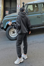 Kadın 3 İ̇plik Oversize Rahat Esnek Bol Kesim Günlük Cool Eşofman Takımı - Füme - 3