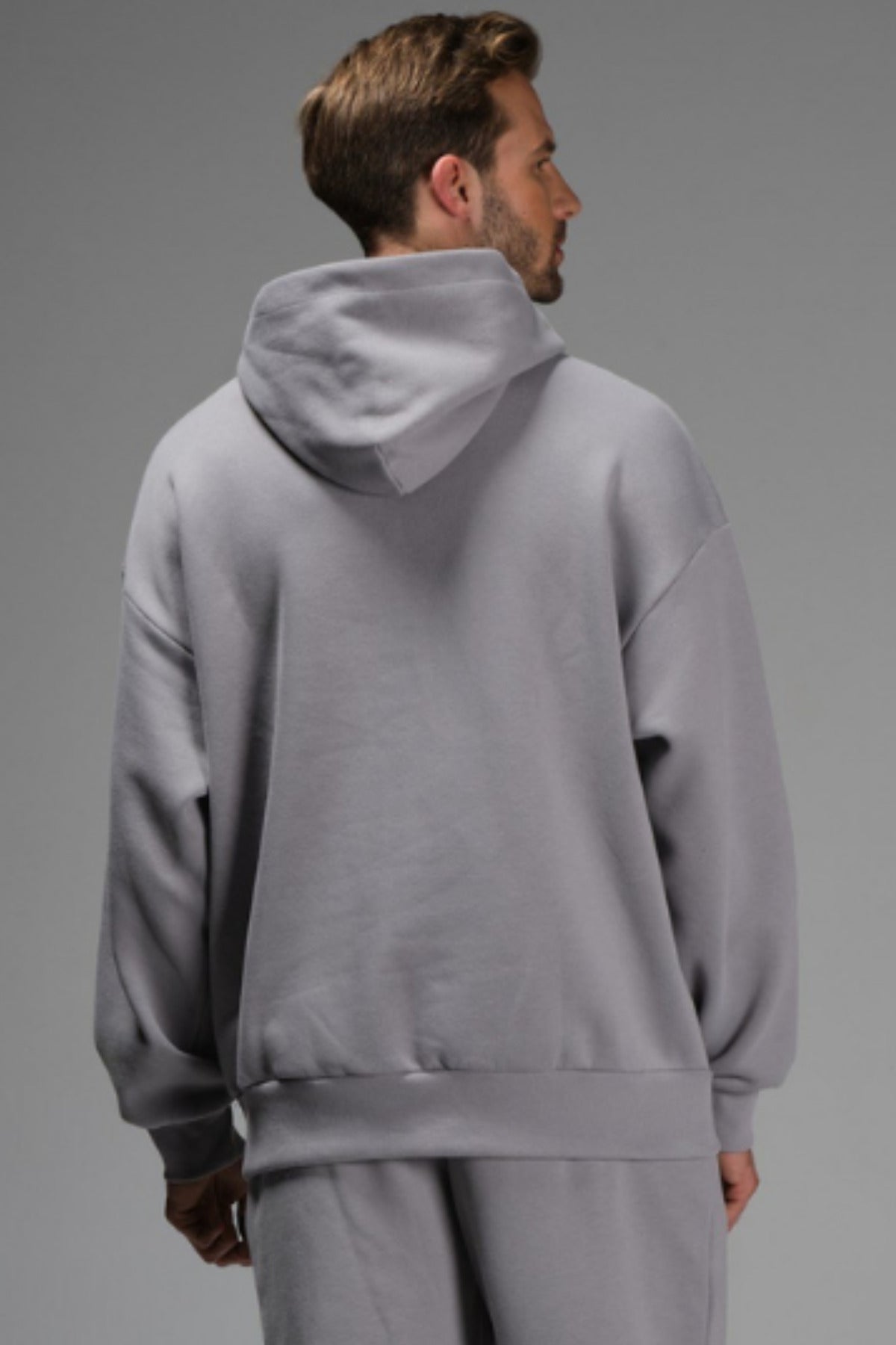 Erkek Rahat Kalıp Spor Ve Günlük Kapşonlu Sweatshirt - Gri - 2