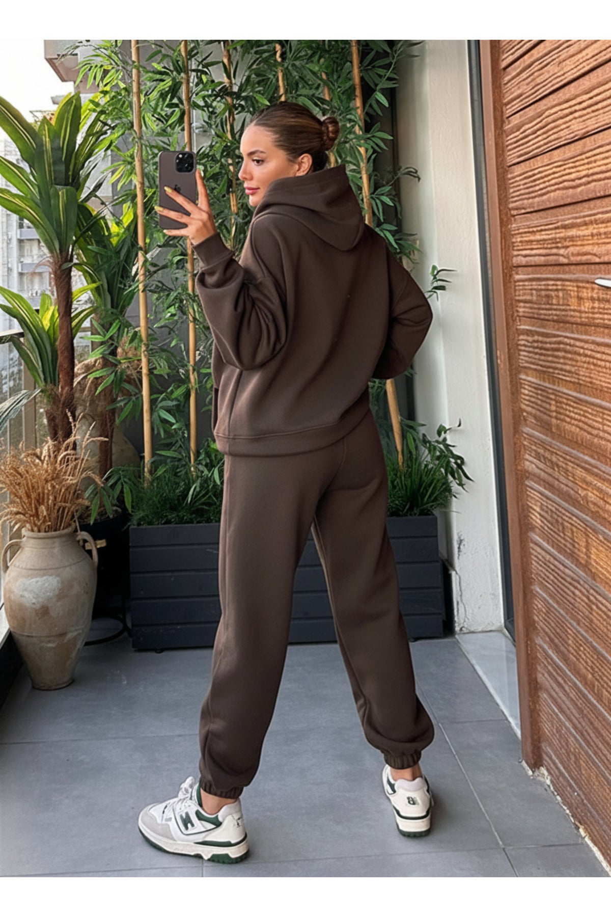 Kadin Kalin Comfort Sweatshi̇rt Yüksek Bel Eşofman Takimi - Kahverengi - 3