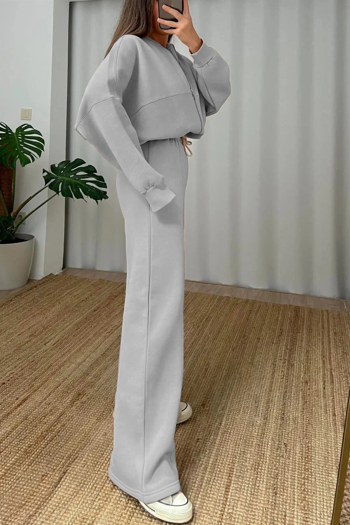 Kadin 3 İ̇pli̇k Bomber Ceket Eşofman Takimi - Soft Gray - 2