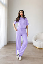 Kadın Modal Penye Full Esnek Süper Yüksek Bel Alt Üst Takım - Lila - 3
