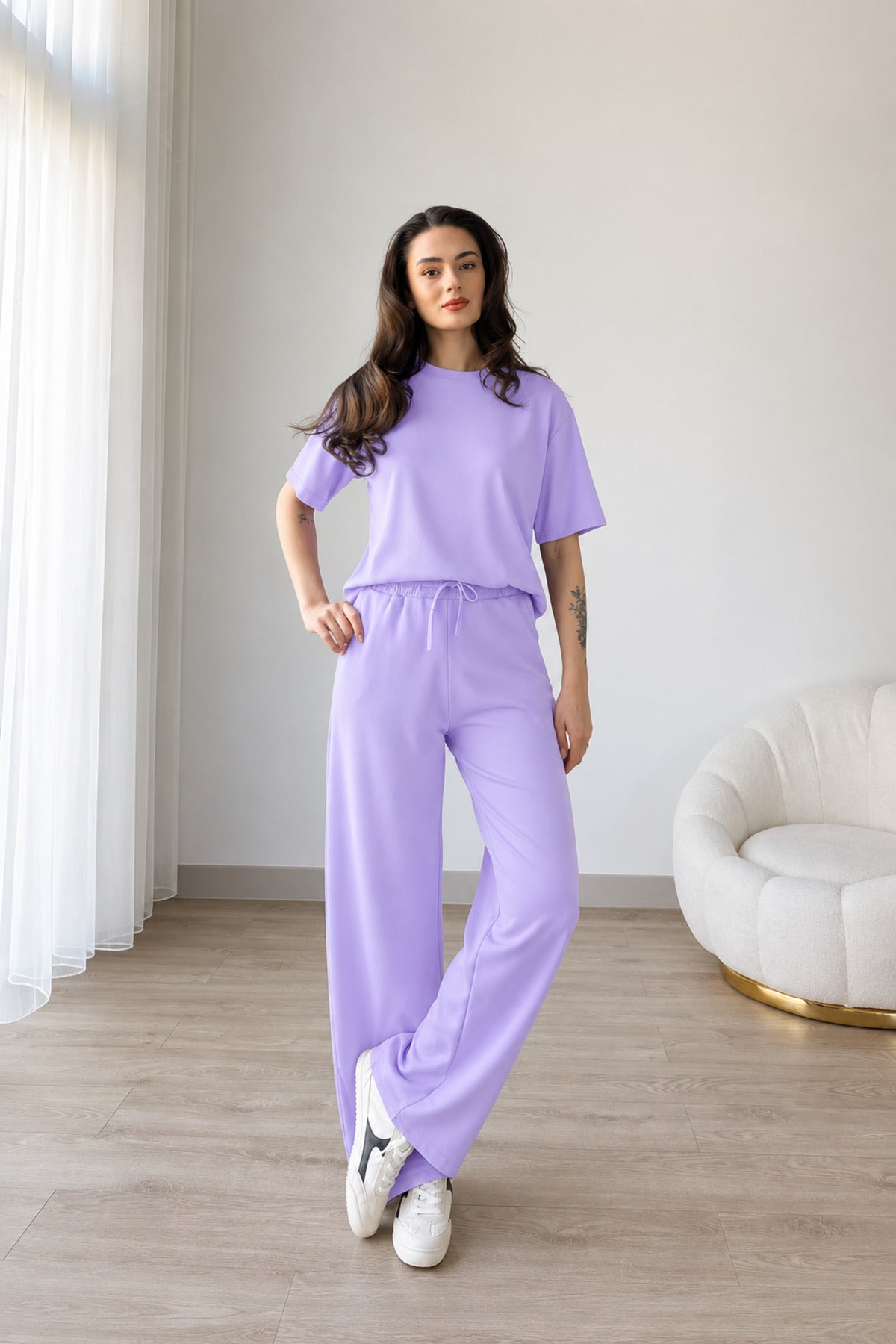 Kadın Modal Penye Full Esnek Süper Yüksek Bel Alt Üst Takım - Lila - 3