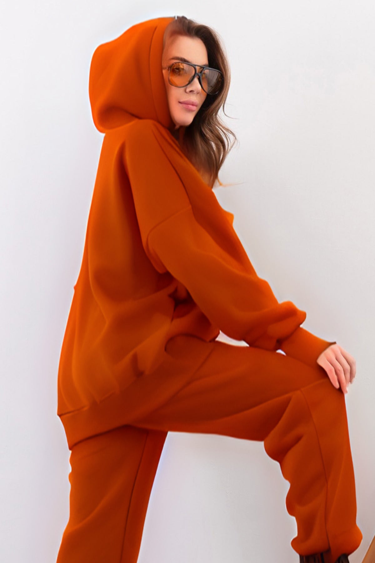 Kadın Esnek Rahat Kalıp Basic Model Sweatshirt - Turuncu - 2