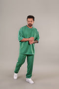 Erkek Oversize Kısa Kollu T-shirt Pijama Takımı - Yeşil - 1