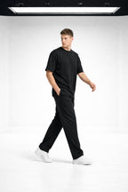 Erkek Oversize Penye T-shirt Pantolon Takım Rahat Kesim Takım - Siyah - 3